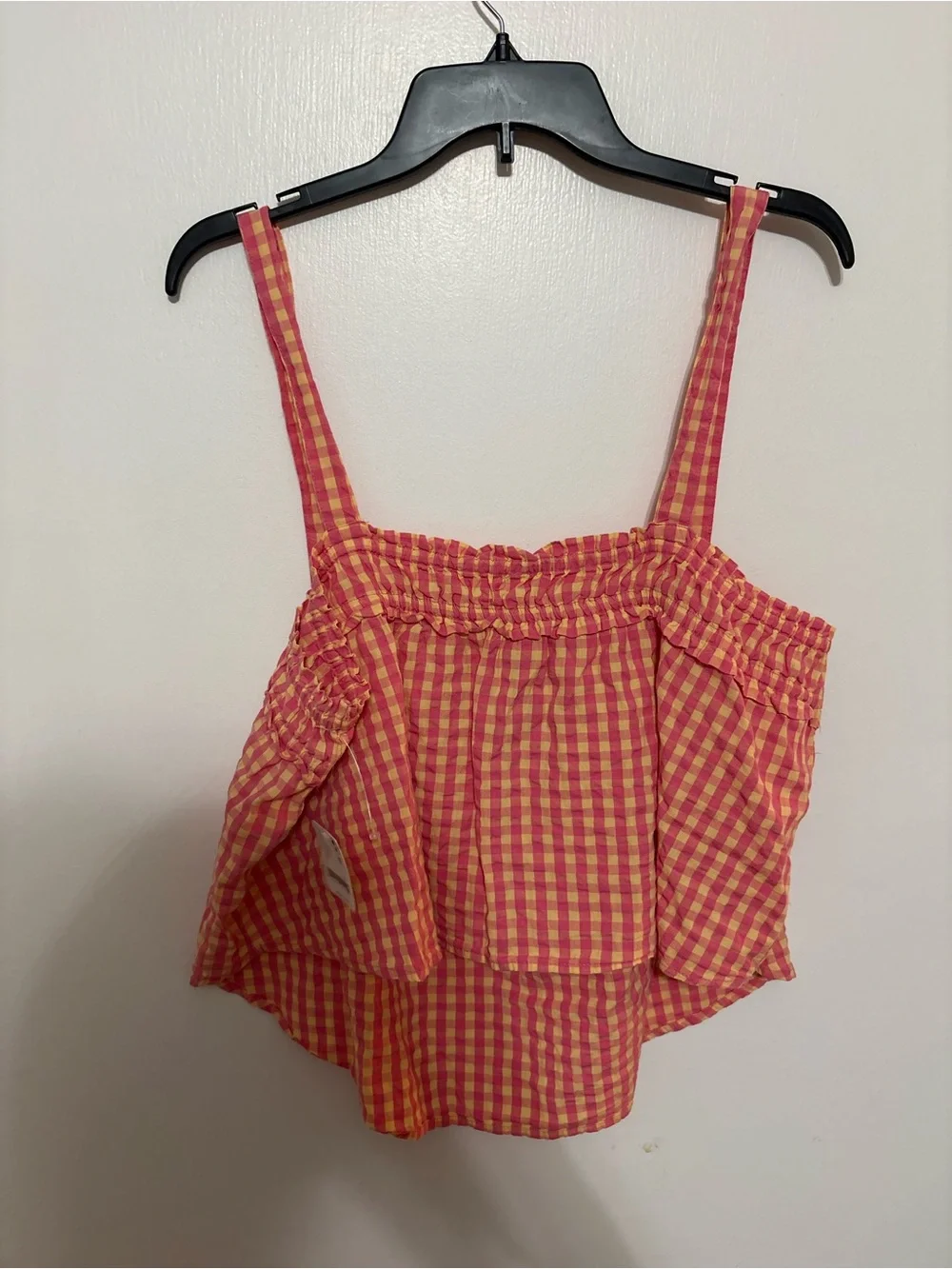 Free People Pink & Orange Gingham Ruffle Tie-Front Cami
